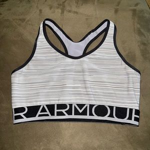 Under Armour sports bra size small/medium. Gray, white and black coloring.